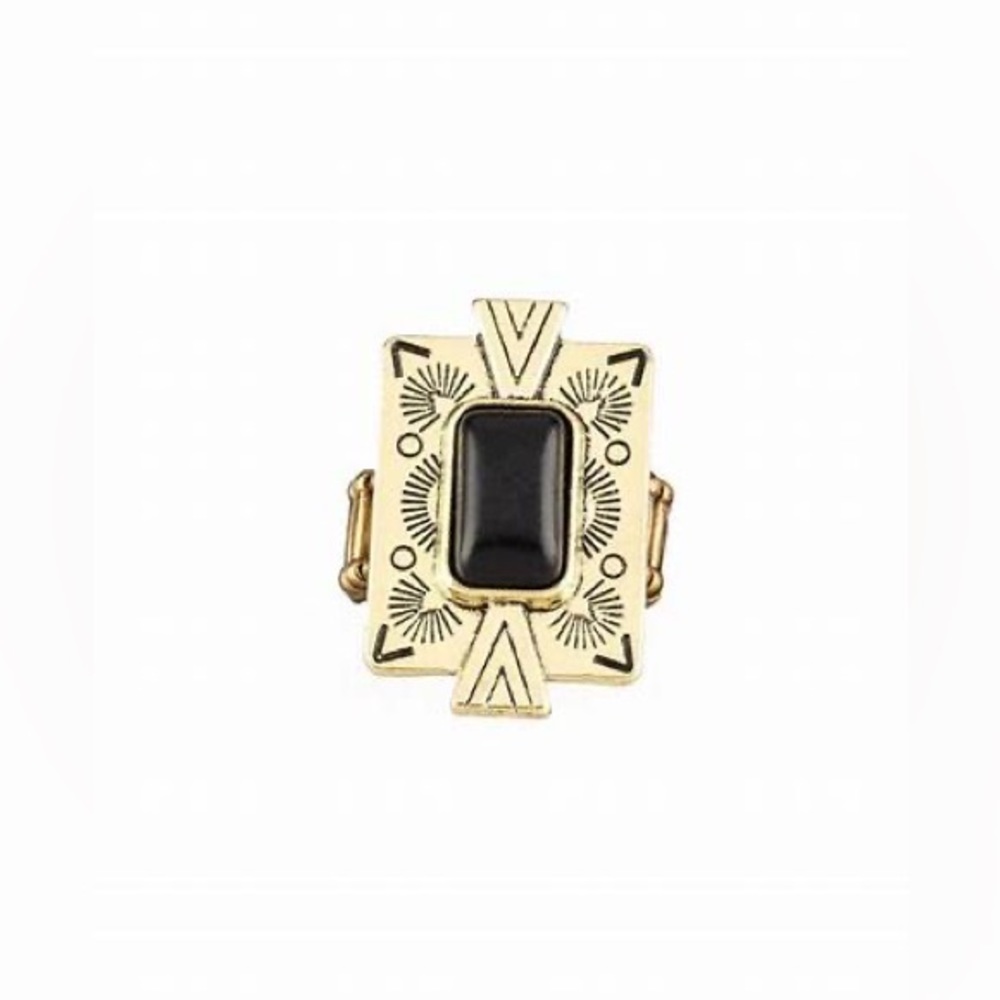 *Rectangle brass black stone ring.